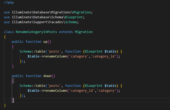 rename column using laravel migration